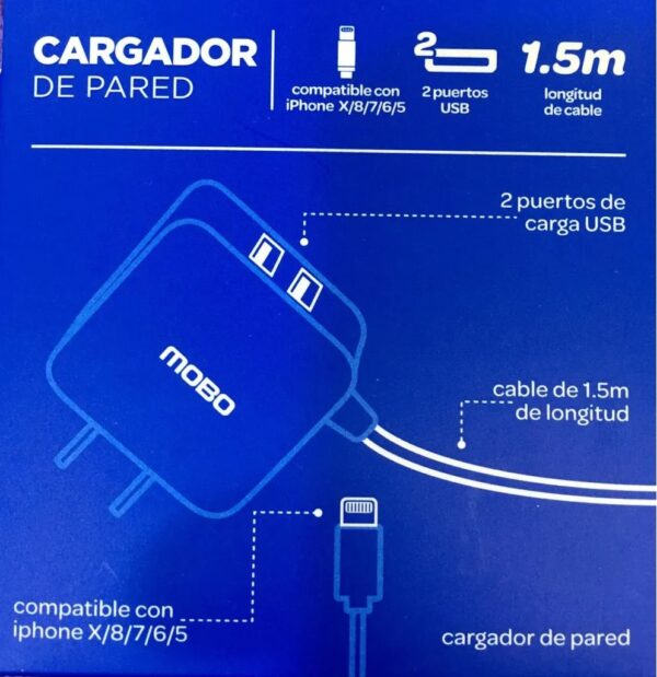 CARGADOR PARED MOBO 2USB IPHONE 2.1A - Imagen 2