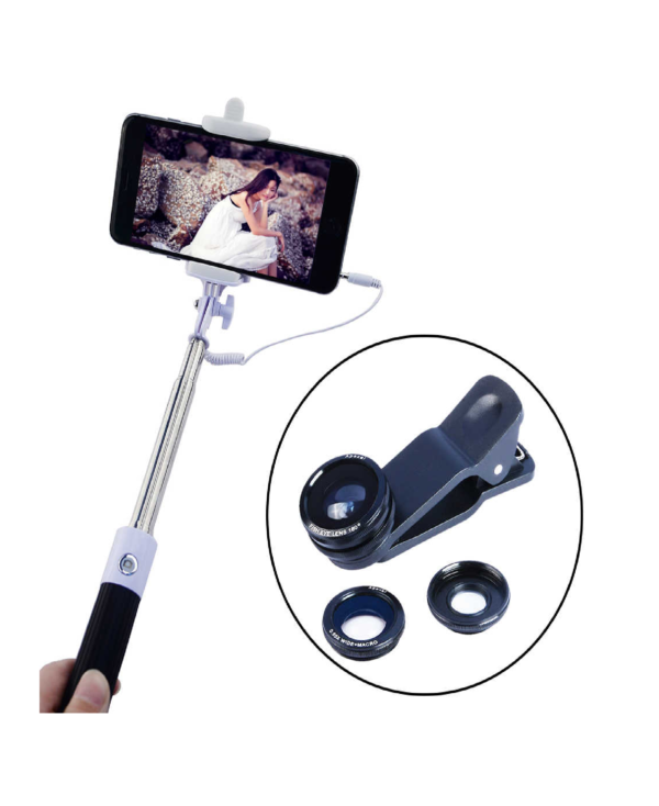 PALO SELFIE MOBO C/CABLE KIT DE 3 LENTES