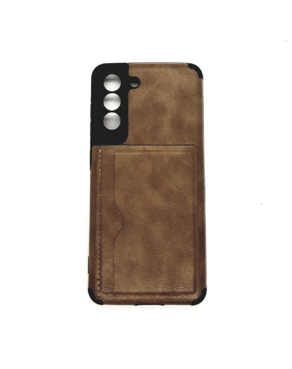 TPU S21 FE PORTA TARJETA MARRON CUERO